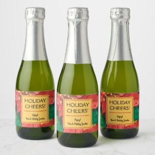 Etiquetas Para Vinos Espumosos Navidades navideños de Poinsettias Rojas y Oro Mi