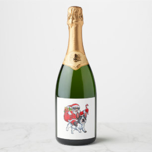 Etiquetas Para Vinos Espumosos Navidades Santa Claus viajando en Bulldog francés