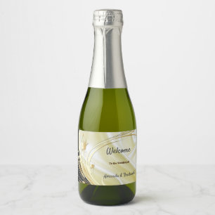 Etiquetas Para Vinos Espumosos Negro con oro sobre seda de vino esparcido