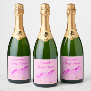 Etiquetas Para Vinos Espumosos Niña rosa bonito Personalizado de Baby Shower Unic