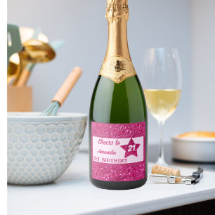 Etiquetas Para Vinos Espumosos Noche de cumpleaños Purpurinas rosadas