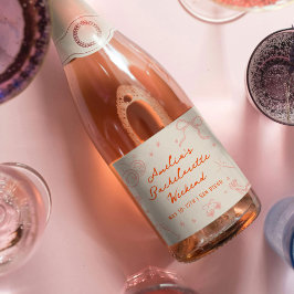 Etiquetas Para Vinos Espumosos Noche de Despedida de Soltera con Bocetos Rosados 