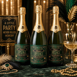 Etiquetas Para Vinos Espumosos Noches de Harlem Rugiendo 20s Verde Esmeralda Art 