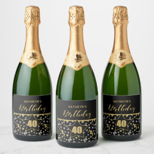 Etiquetas Para Vinos Espumosos Nombre 40.º tema de cumpleaños Confetti en oro en 