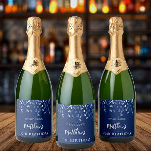 Etiquetas Para Vinos Espumosos Nombre de confeti azul marino de la fiesta de cump
