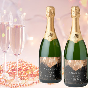 Etiquetas Para Vinos Espumosos Nombre de globos purpurinas de oro negro de la fie