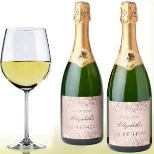 Etiquetas Para Vinos Espumosos Nombre del confetti de oro del rosa de cumpleaños