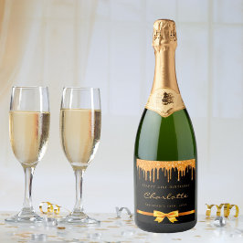 Etiquetas Para Vinos Espumosos Nombre del monograma del purpurina de oro negro de