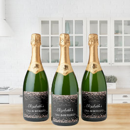 Etiquetas Para Vinos Espumosos Nombre del purpurina de oro del rosa negro de la f