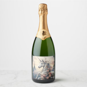 Etiquetas Para Vinos Espumosos Nombre personalizado lindo unicornio