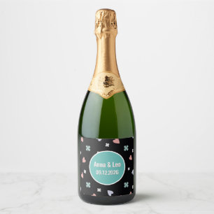 Etiquetas Para Vinos Espumosos Nombres de Pareja Personalizados Corazón Afortunad