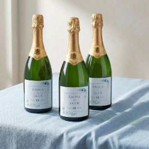 Etiquetas Para Vinos Espumosos Nombres de vegetación azul elegante y fecha de bod
