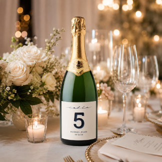 Etiquetas Para Vinos Espumosos Número de Mesa Letra a Mano Script Boda