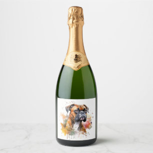 Etiquetas Para Vinos Espumosos Obra de arte de acuarela BoxerLove - Raza de canin