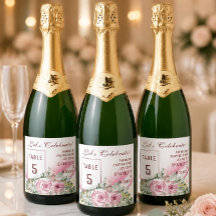 Ola Rosa y número de mesa floral vino espumoso 
