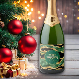 Etiquetas Para Vinos Espumosos Olas de Purpurina negro de oro verde
