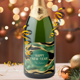 Etiquetas Para Vinos Espumosos Olas de Purpurina negro de oro verde