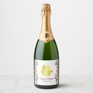 Etiquetas Para Vinos Espumosos Oro doble felicidad floral boda china