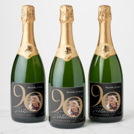 Etiquetas Para Vinos Espumosos Oro Negro 90.ª caligrafía de cumpleaños elegante f