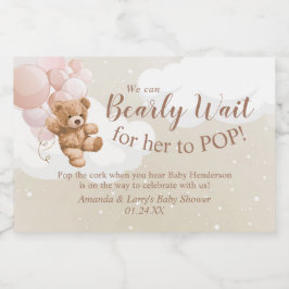 Etiquetas Para Vinos Espumosos Oso de peluche con globos rosados Mini vino espumo