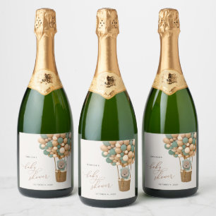Etiquetas Para Vinos Espumosos Oso, globos verdes, globo de aire caliente, Baby S