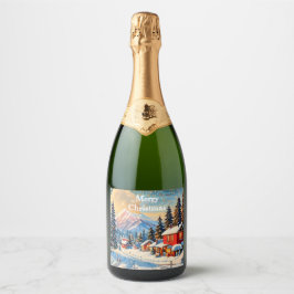 Etiquetas Para Vinos Espumosos paisaje vintage de navidad