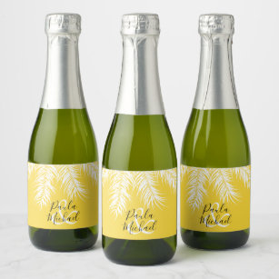 Etiquetas Para Vinos Espumosos Palmeras blancas tropicales en mini amarillo brill
