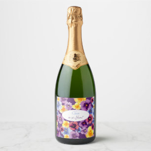 Etiquetas Para Vinos Espumosos Pansies de primavera ilustradas a mano boho floral