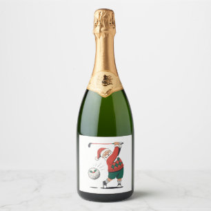 Etiquetas Para Vinos Espumosos Papá Noel jugando golf Jugador de golf de Navidad