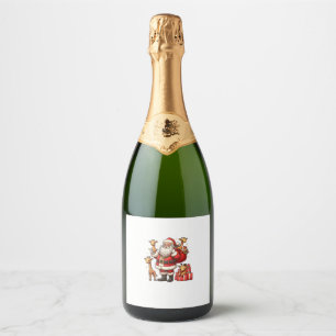 Etiquetas Para Vinos Espumosos Papá Noel norteamericano sostiene jirafa en Navida