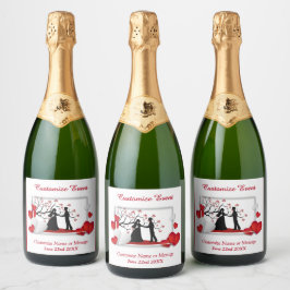 Etiquetas Para Vinos Espumosos Pareja romántica Silhoutte corazones rojos persona