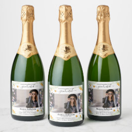 Etiquetas Para Vinos Espumosos Partido de Graduación Felicita a la floral Sparkli