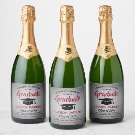 Etiquetas Para Vinos Espumosos Partido de Graduación Felicitaciones Elegante Gris