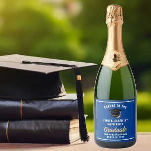 Etiquetas Para Vinos Espumosos Partido de Graduación Personalizada Blue White Gra