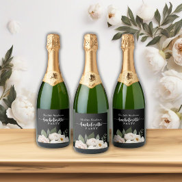 Etiquetas Para Vinos Espumosos Partido de la Bachelorette Floral Negra Y Blanca