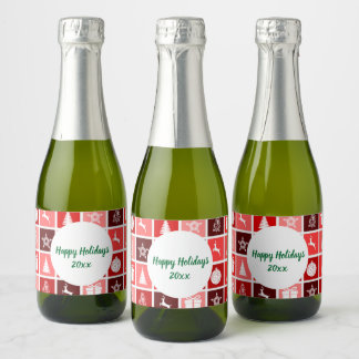 Etiquetas Para Vinos Espumosos Patrón de navidades en rojo