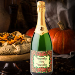 Etiquetas Para Vinos Espumosos Patrón elegante de cachemira victoriano rojo verde