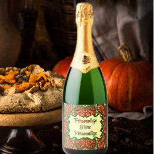Etiquetas Para Vinos Espumosos Patrón elegante de cachemira victoriano rojo verde