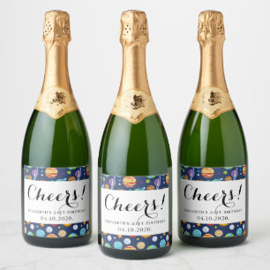 Etiquetas Para Vinos Espumosos Patrón espacial, planetas, estrellas, cosmos, cump