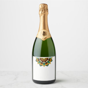 Etiquetas Para Vinos Espumosos Patrón Mandala 02 en vino espumoso amarillo y marr