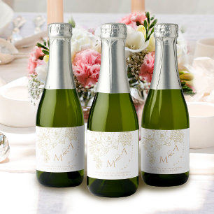 Etiquetas Para Vinos Espumosos Peonías Marfil Blancas para Boda Romántica