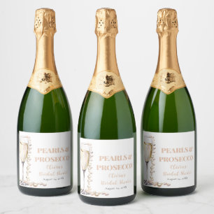 Etiquetas Para Vinos Espumosos Perlas de oro elegantes y ducha de novia Prosecco