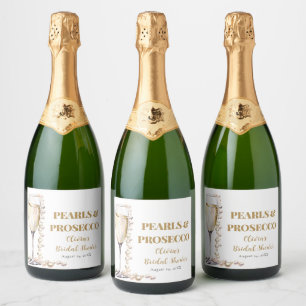Etiquetas Para Vinos Espumosos Perlas de oro elegantes y ducha de novia Prosecco