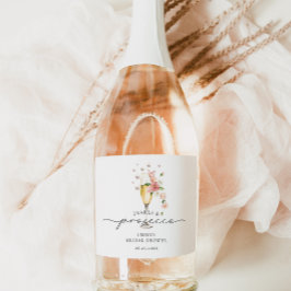Etiquetas Para Vinos Espumosos Perlas Florales y Prosecco Bridal Shower Favor