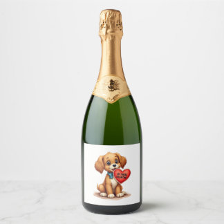 Etiquetas Para Vinos Espumosos Perrito vintage retro del día de San Valentín