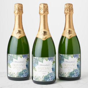 Etiquetas Para Vinos Espumosos Personaliza la Ducha Nupcial con Hortensias Azules