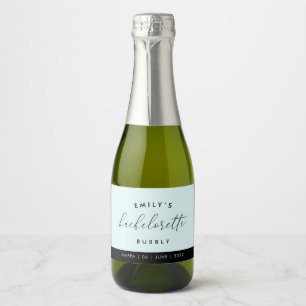 Etiquetas Para Vinos Espumosos Personalizado azul moderno Bachelorette Bubbly Spa