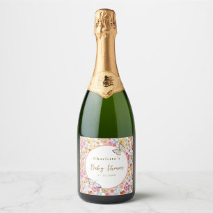 Etiquetas Para Vinos Espumosos Personalizado Baby Shower de mariposa floral en la