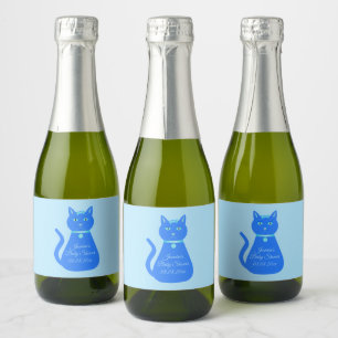 Etiquetas Para Vinos Espumosos Personalizado de gato de niño pequeño azul