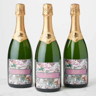 Etiquetas Para Vinos Espumosos Personalizado de resumen de mármol verde y rosa pe
